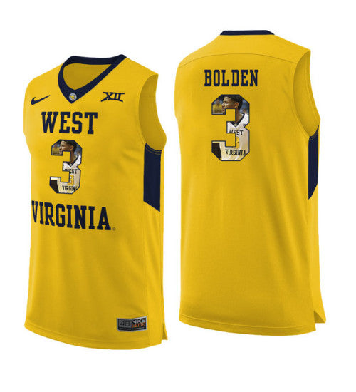 West Virginia Mountaineers 3 James Bolden College Basketball Jersey Yellow 11484 retro stitched fan jersey RTJ1165