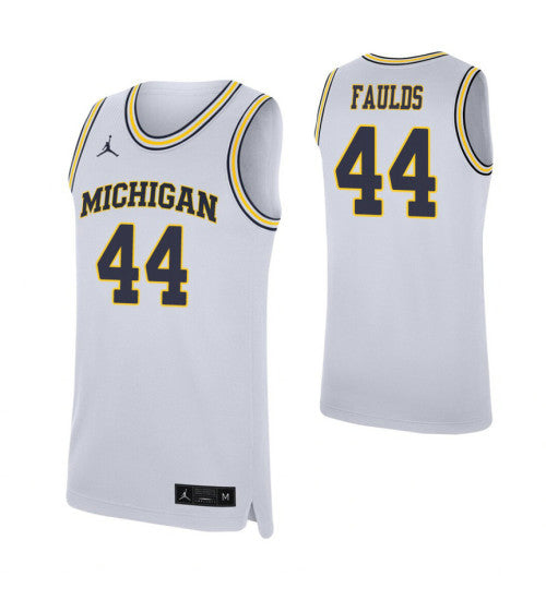 Michigan Wolverines 44 Jaron Faulds White College Basketball Jersey retro stitched fan jersey RTJ3587 image 1