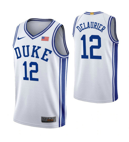 Duke Blue Devils 12 Javin Delaurier White College Basketball Jersey 1054 retro stitched fan jersey RTJ11595 image 1