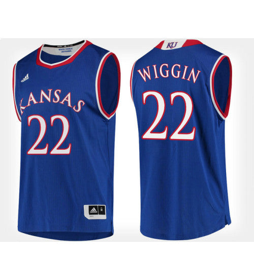 Kansas Jayhawks 22 Andrew Wiggins Blue Home College Basketball Jersey retro stitched fan jersey RTJ10622 image 1