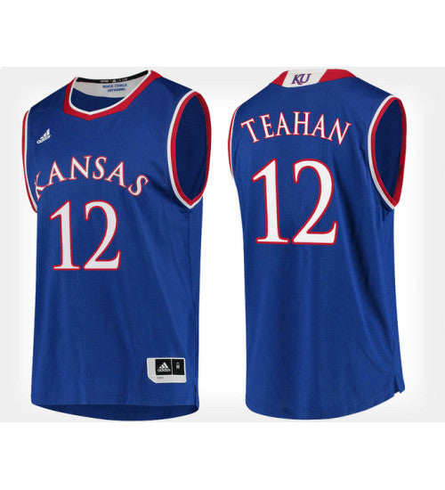 Kansas Jayhawks 12 Chris Teahan Blue Home College Basketball Jersey retro stitched fan jersey RTJ4798 image 1