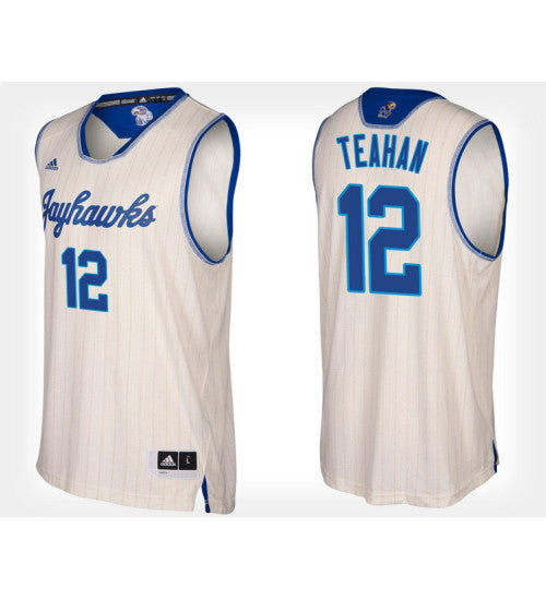 Kansas Jayhawks 12 Chris Teahan Cream Alternate College Basketball Jersey retro stitched fan jersey RTJ10665 image 1
