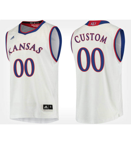 Kansas Jayhawks 00 Custom White Road Jersey College Basketball retro stitched fan jersey RTJ10703 image 1