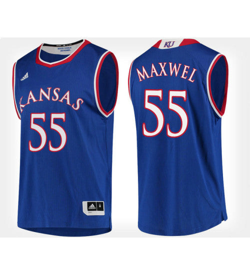 Kansas Jayhawks 55 Evan Maxwell Blue Home College Basketball Jersey retro stitched fan jersey RTJ4671 image 1