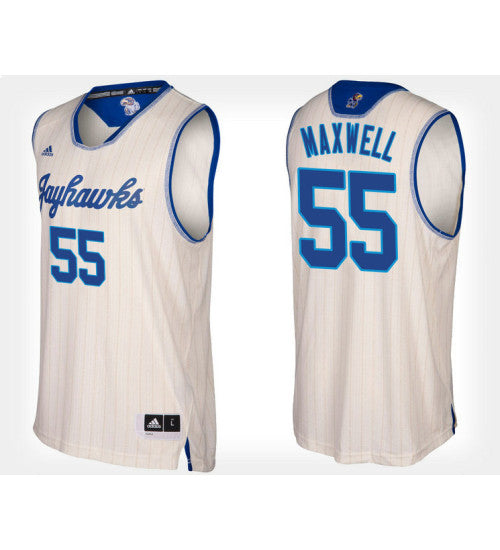 Kansas Jayhawks 55 Evan Maxwell Cream Alternate College Basketball Jersey retro stitched fan jersey RTJ10538 image 1