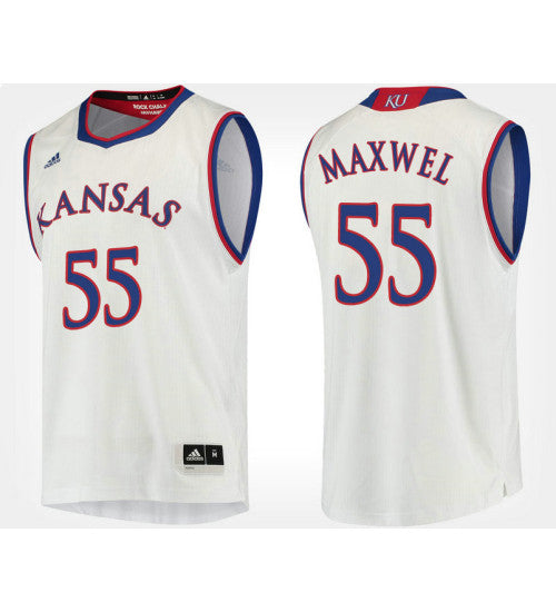Kansas Jayhawks 55 Evan Maxwell White Road College Basketball Jersey retro stitched fan jersey RTJ10537 image 1