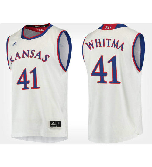 Kansas Jayhawks 41 Jack Whitman White Road College Basketball Jersey retro stitched fan jersey RTJ10550 image 1