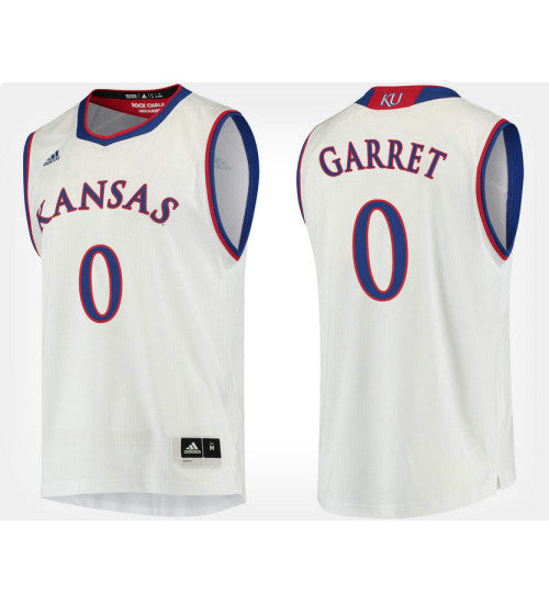 Kansas Jayhawks 0 Marcus Garrett White Road College Basketball Jersey retro stitched fan jersey RTJ10705 image 1