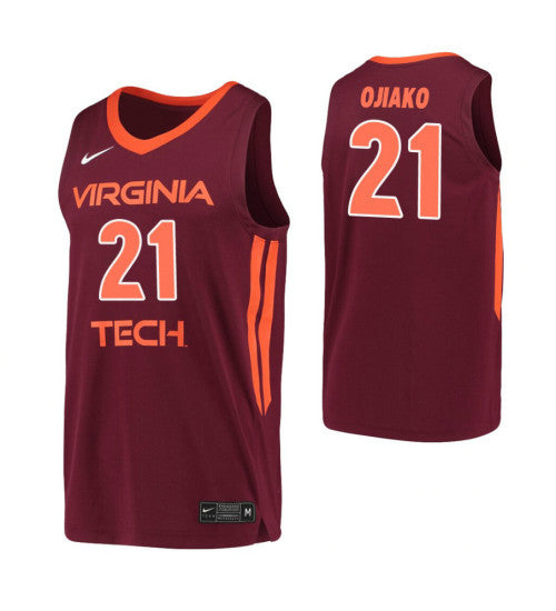 John Ojiako College Basketball Jersey Maroon Virginia Tech Hokies retro stitched fan jersey RTJ10741 image 1