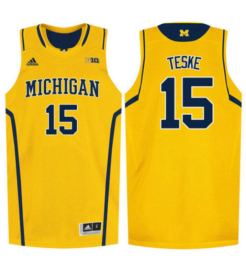 Michigan Wolverines 15 Jon Teske College Basketball Jersey Gold retro stitched fan jersey RTJ3692 image 1