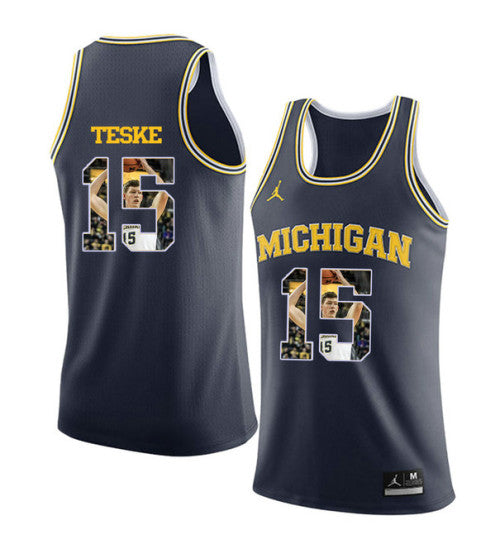 Michigan Wolverines 15 Jon Teske College Basketball Jersey Navy 3144 retro stitched fan jersey RTJ9505 image 1