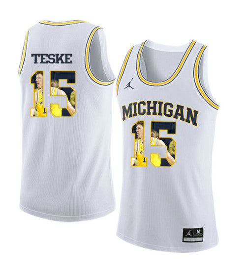 Michigan Wolverines 15 Jon Teske College Basketball Jersey White 8960 retro stitched fan jersey RTJ3689 image 1
