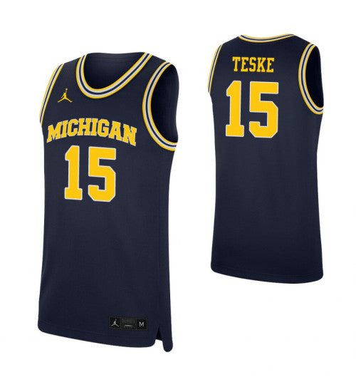 Jon Teske College Basketball Jersey Navy Michigan Wolverines retro stitched fan jersey RTJ4869 image 1