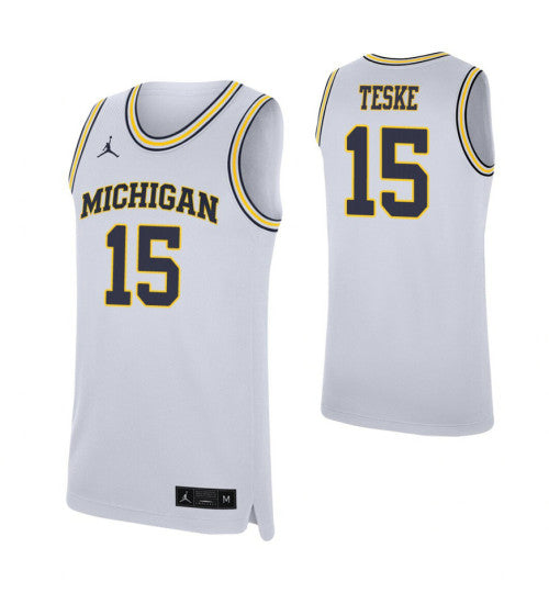 Michigan Wolverines 15 Jon Teske White College Basketball Jersey retro stitched fan jersey RTJ9496 image 1