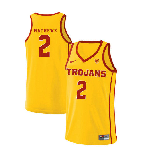 USC Trojans 2 Jonah Mathews College Basketball Jersey Yellow 10965 retro stitched fan jersey RTJ1684 image 1