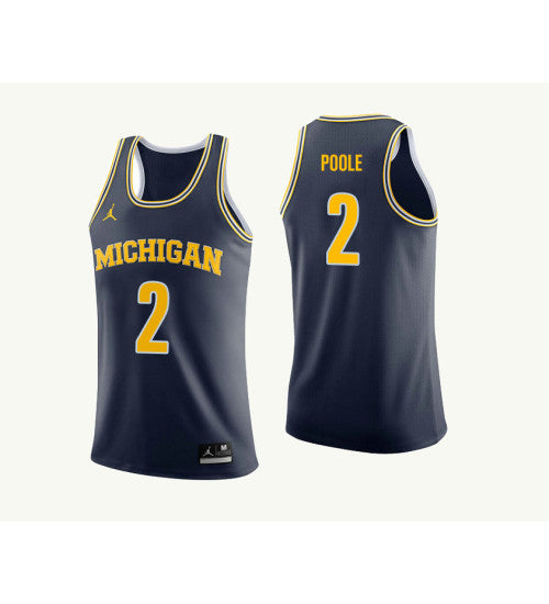 Michigan Wolverines 2 Jordan Poole College Basketball Jersey Navy 3160 retro stitched fan jersey RTJ9489 image 1