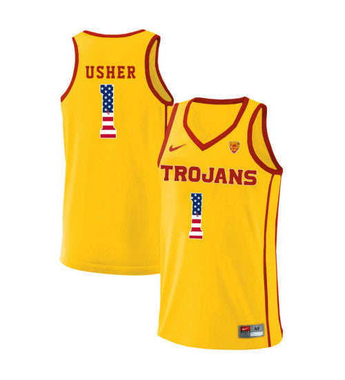 USC Trojans 1 Jordan Usher College Basketball Jersey Yellow 10929 retro stitched fan jersey RTJ1720 image 1