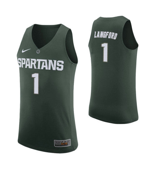 Michigan State Spartans Josh Langford College Basketball Jersey Green retro stitched fan jersey RTJ9590 image 1
