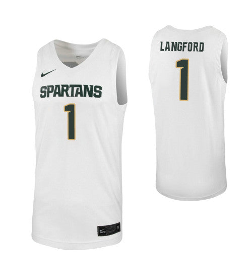 Michigan State Spartans 1 Joshua Langford White College Basketball Jersey retro stitched fan jersey RTJ3960 image 1
