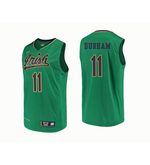 Notre Dame Fighting Irish 11 Juwan Durham College Basketball Jersey Green retro stitched fan jersey RTJ8771 image 1