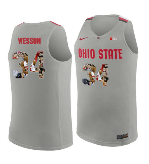 Ohio State Buckeyes 34 Kaleb Wesson College Basketball Jersey Gray 4038 retro stitched fan jersey RTJ8611 image 1
