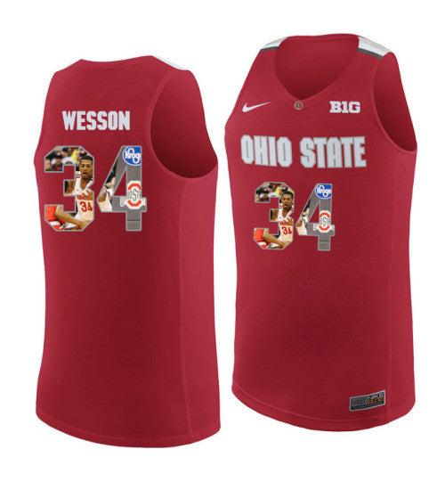 Ohio State Buckeyes 34 Kaleb Wesson College Basketball Jersey Red 9833 retro stitched fan jersey RTJ2816 image 1