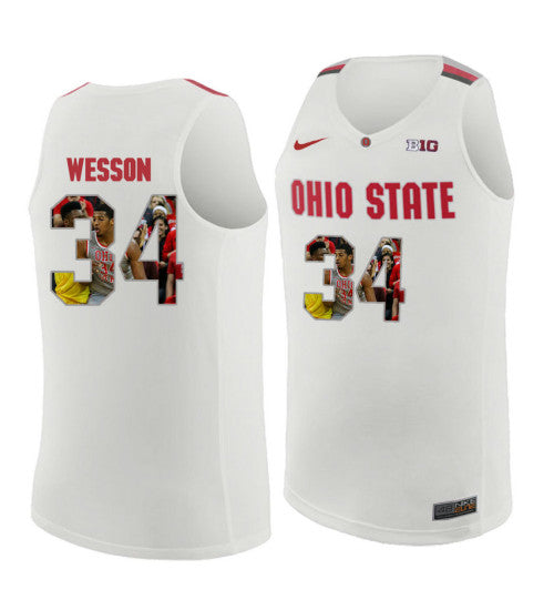 Ohio State Buckeyes 34 Kaleb Wesson College Basketball Jersey White 9837 retro stitched fan jersey RTJ2812 image 1