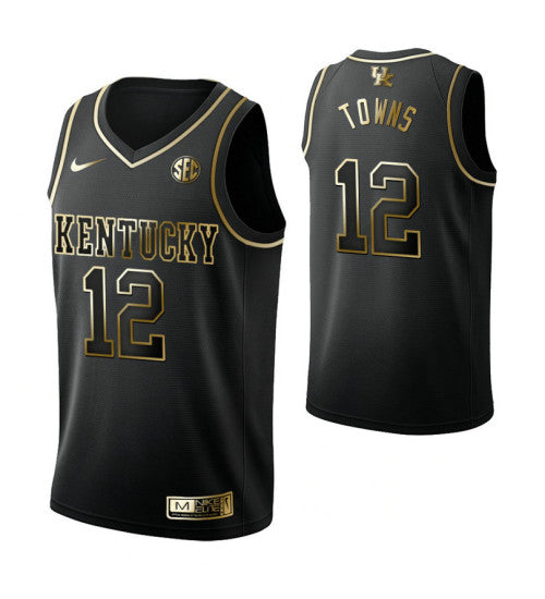 Karl Anthony Towns Kentucky Wildcats Black Golden Edition College Basketball Jersey retro stitched fan jersey RTJ4585