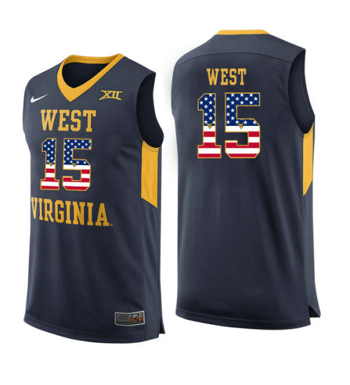 West Virginia Mountaineers 15 Lamont West College Basketball Jersey Navy 5686 retro stitched fan jersey RTJ6963 image 1