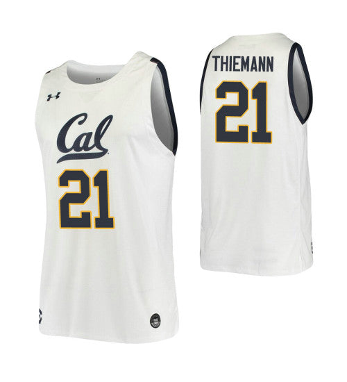 California Golden Bears 21 Lars Thiemann White College Basketball Jersey retro stitched fan jersey RTJ12004 image 1