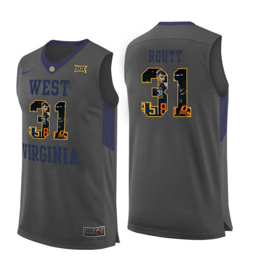 West Virginia Mountaineers 31 Logan Routt College Basketball Jersey Gray 5732 retro stitched fan jersey RTJ6917 image 1