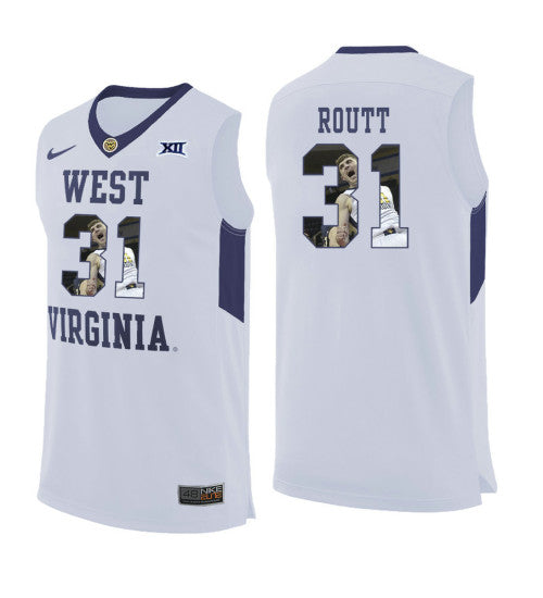 West Virginia Mountaineers 31 Logan Routt College Basketball Jersey White 5737 retro stitched fan jersey RTJ6912 image