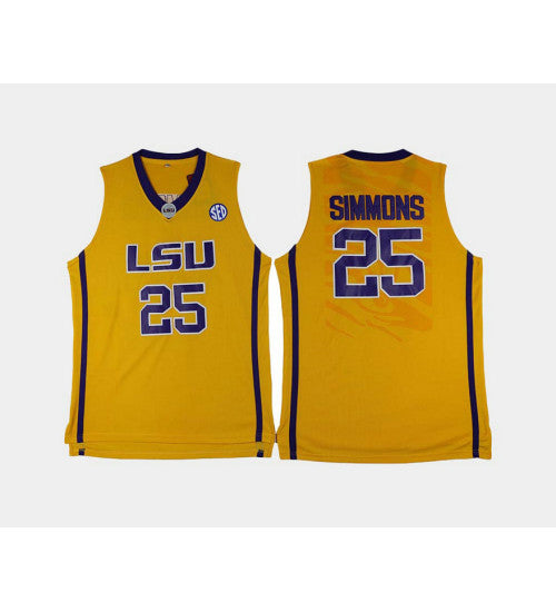 LSU Tigers 25 Ben Simmons Gold Home College Basketball Jersey retro stitched fan jersey RTJ4229 image 1