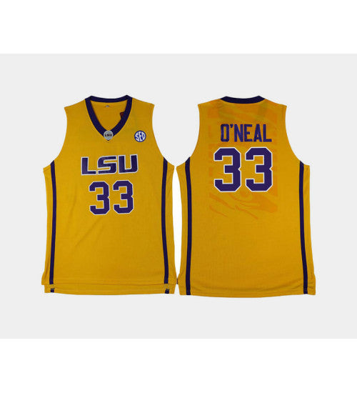 LSU Tigers 33 Shaquille Oneal Gold Home College Basketball Jersey retro stitched fan jersey RTJ10075 image 1