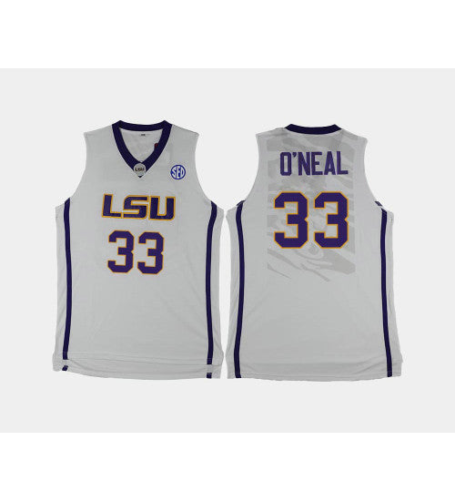 LSU Tigers 33 Shaquille Oneal White Alternate College Basketball Jersey retro stitched fan jersey RTJ4220 image 1
