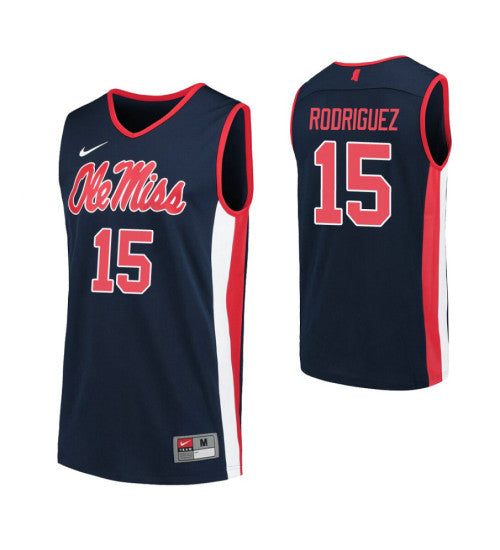Ole Miss Rebels 15 Luis Rodriguez College Basketball Jersey Navy retro stitched fan jersey RTJ2673 image 1