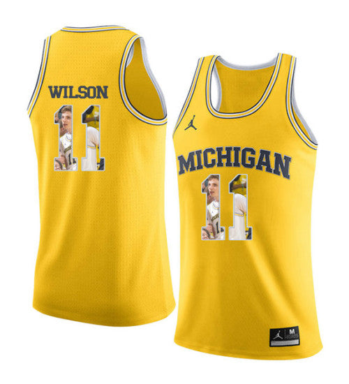 Michigan Wolverines 11 Luke Wilson College Basketball Jersey Yellow retro stitched fan jersey RTJ9539 image 1