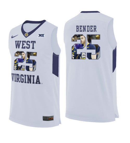 West Virginia Mountaineers 25 Maciej Bender College Basketball Jersey White 5717 retro stitched fan jersey RTJ6932