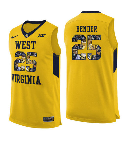 West Virginia Mountaineers 25 Maciej Bender College Basketball Jersey Yellow 11473 retro stitched fan jersey RTJ1176