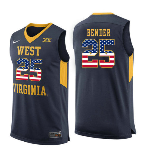 West Virginia Mountaineers 25 Maciej Bender College Basketball Jersey Navy 5715 retro stitched fan jersey RTJ6934
