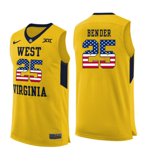 West Virginia Mountaineers 25 Maciej Bender College Basketball Jersey Yellow 5720 retro stitched fan jersey RTJ6929