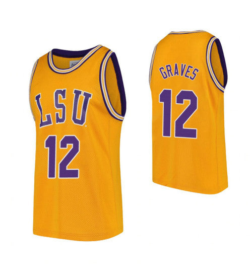 LSU Tigers Marshall Graves College Basketball Jersey Gold retro stitched fan jersey RTJ10054 image 1