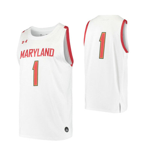 Maryland Terrapins 1 College Basketball Jersey White retro stitched fan jersey RTJ9983 image 1