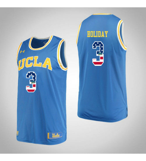 UCLA Bruins 3 Aaron Holiday USA Flag College Basketball Jersey Blue retro stitched fan jersey RTJ1806 image 1