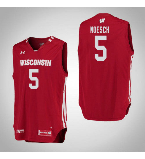 Wisconsin Badgers 5 Aaron Moesch College Basketball Jersey Red retro stitched fan jersey RTJ6777 image 1