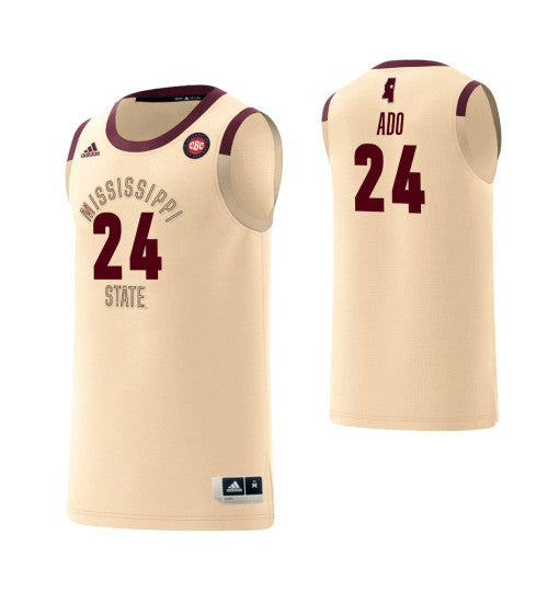 Mississippi State Bulldogs 24 Abdul Ado Harlem Renaissance College Basketball Jersey Cream retro stitched fan jersey