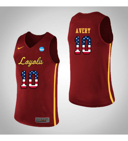 Loyola Chi Ramblers 10 Adarius Avery USA Flag College Basketball Jersey Red retro stitched fan jersey RTJ4316 image 1