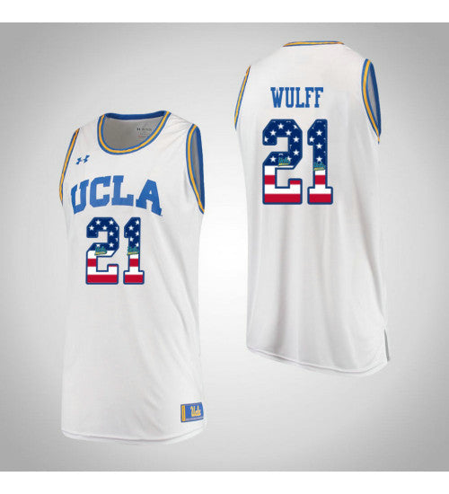 UCLA Bruins 21 Alec Wulff USA Flag College Basketball Jersey White retro stitched fan jersey RTJ1825 image 1
