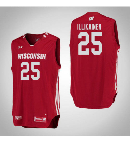 Wisconsin Badgers 25 Alex Illikainen College Basketball Jersey Red retro stitched fan jersey RTJ1041 image 1