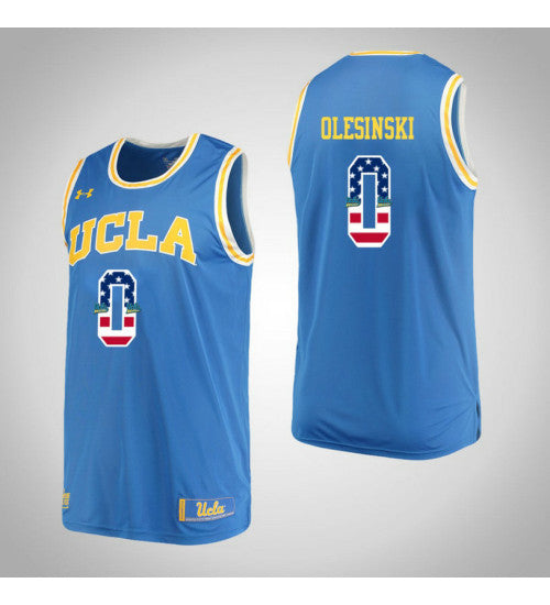 UCLA Bruins 0 Alex Olesinski USA Flag College Basketball Jersey Blue retro stitched fan jersey RTJ7624 image 1